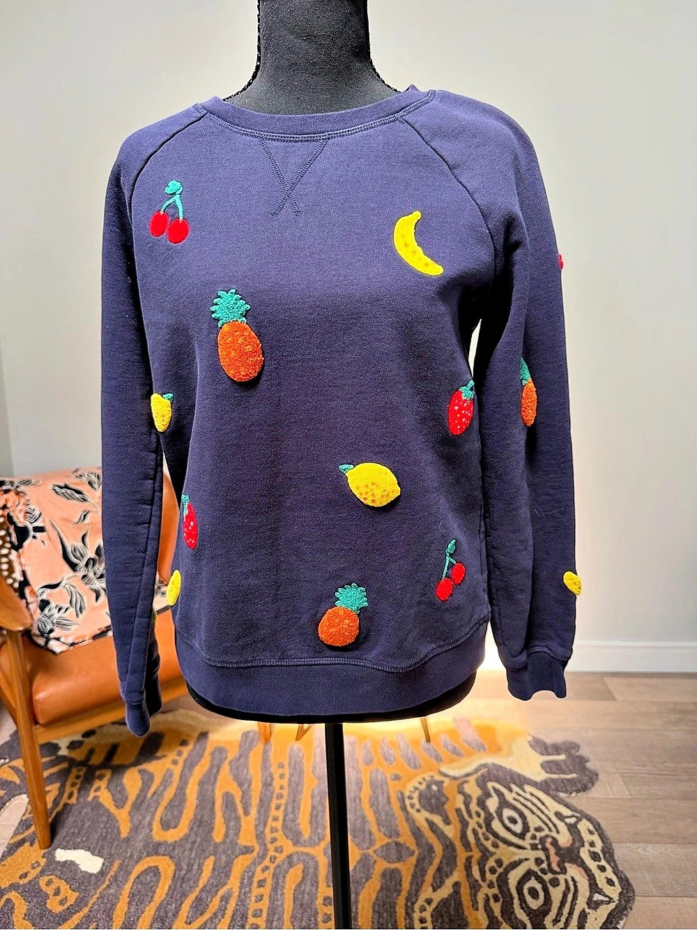 Boden Fruit Embroidery Sweatshirt in Navy